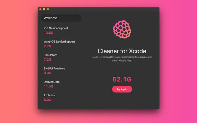 Xcode Cleaner for macOS interface