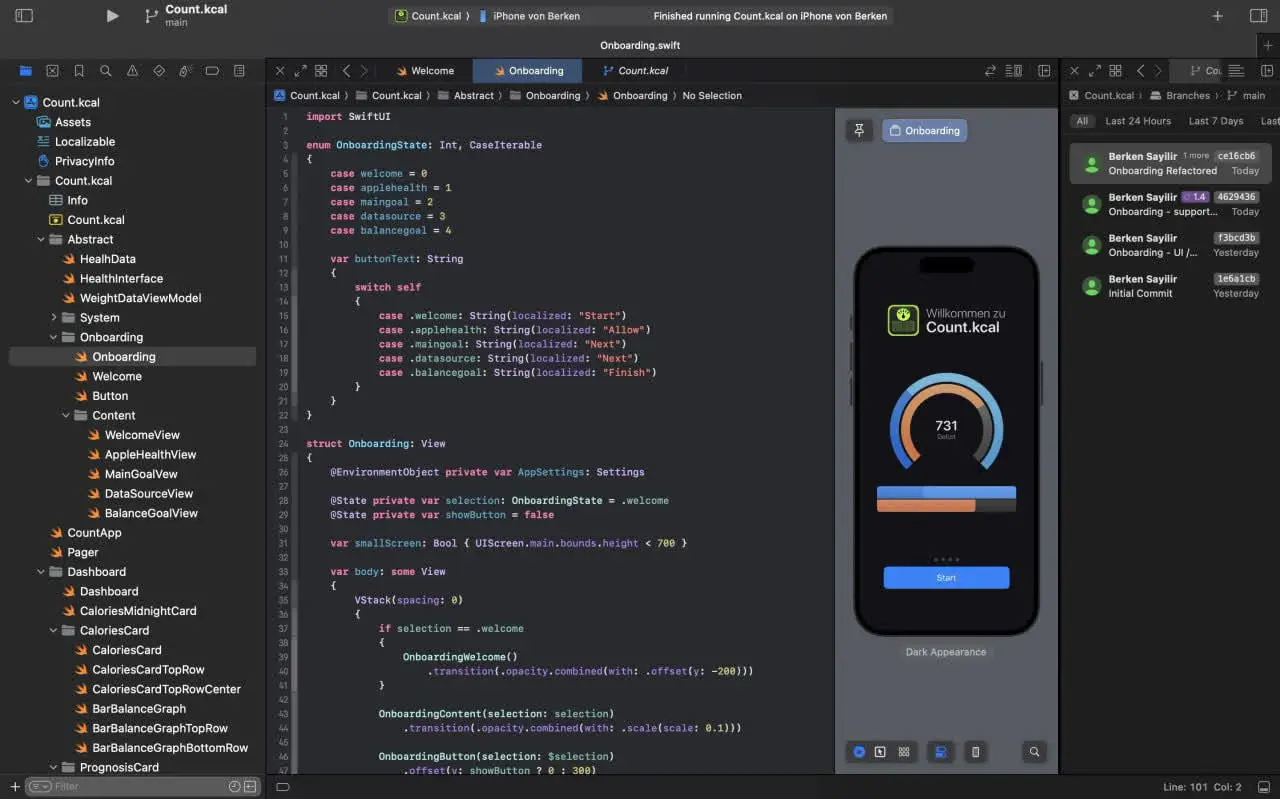 Xcode IDE interface